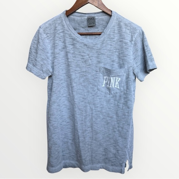 PINK Victoria's Secret Tops - Victoria's Secret PINK Short Sleeve Slub Pocket Tee in Light Gray Size XS